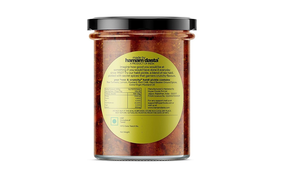 Hamam Dasta Haldi Pickle Raw And Crunchy   Glass Jar  300 grams